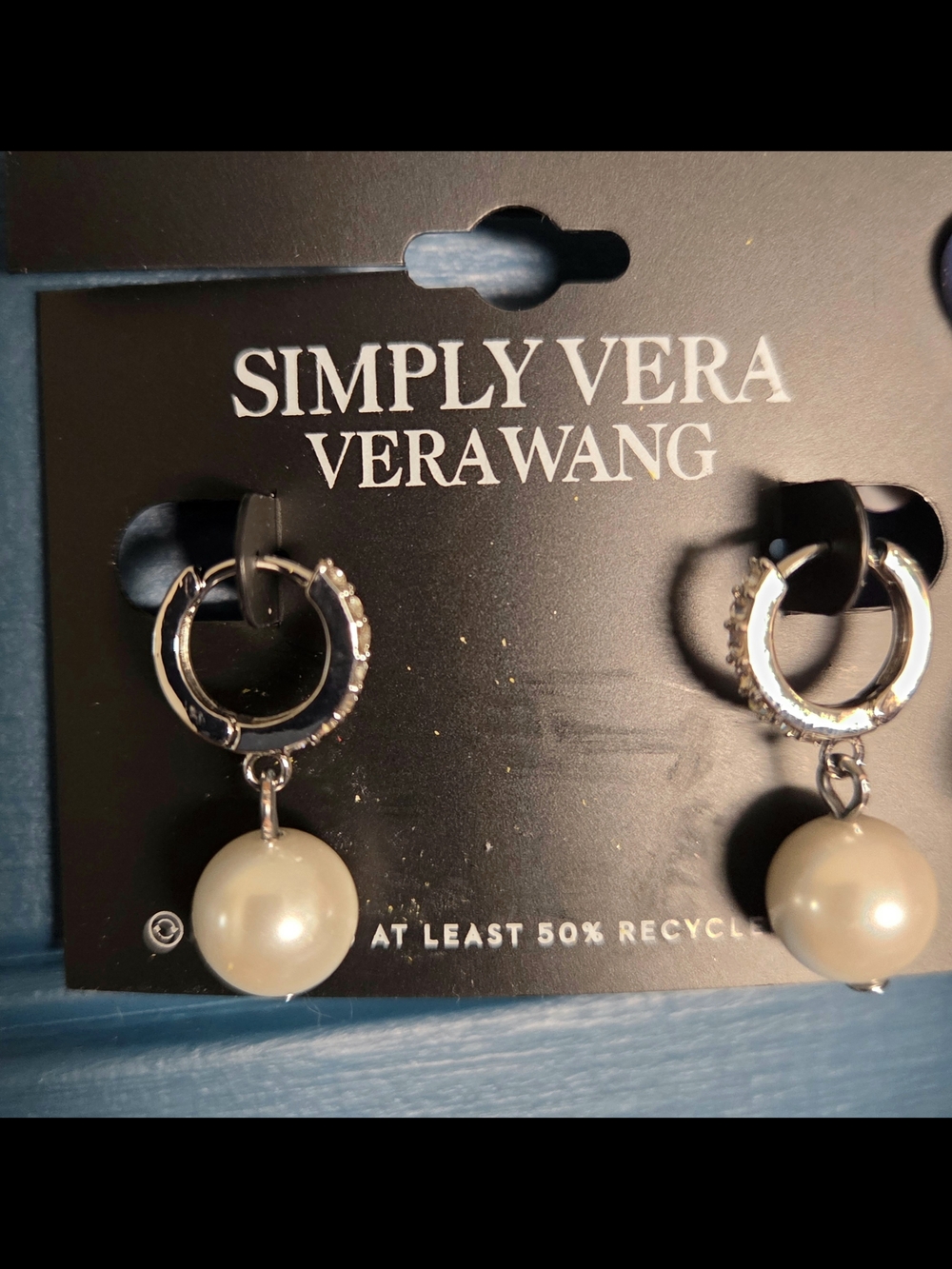 Simply Vera Vera Wang Silver Hoops with White Pearl Dangles and Rhinestone